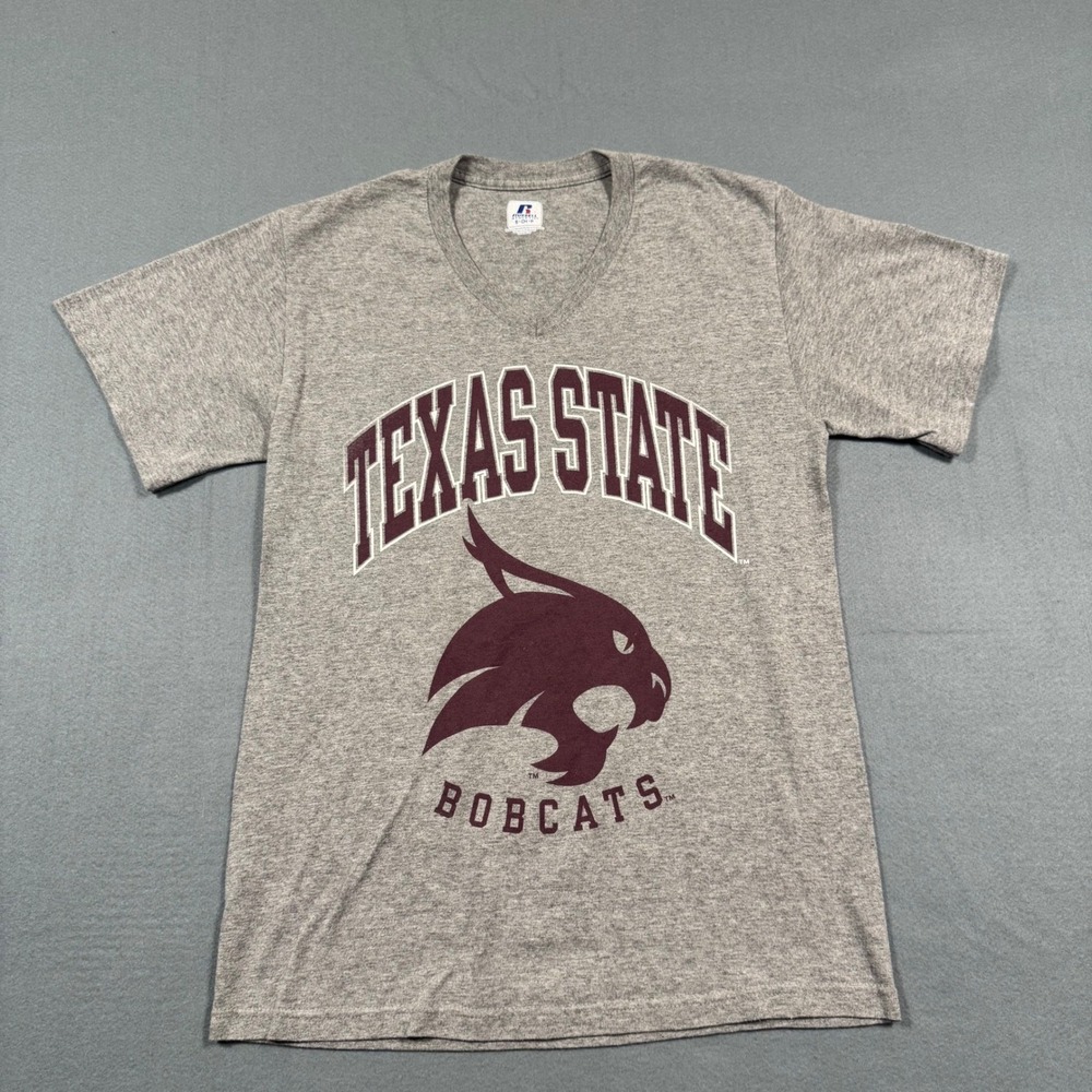 Russell Athletic Texas State Bobcats‎ V-Neck Graphic T-Shirt Grey Mens Small